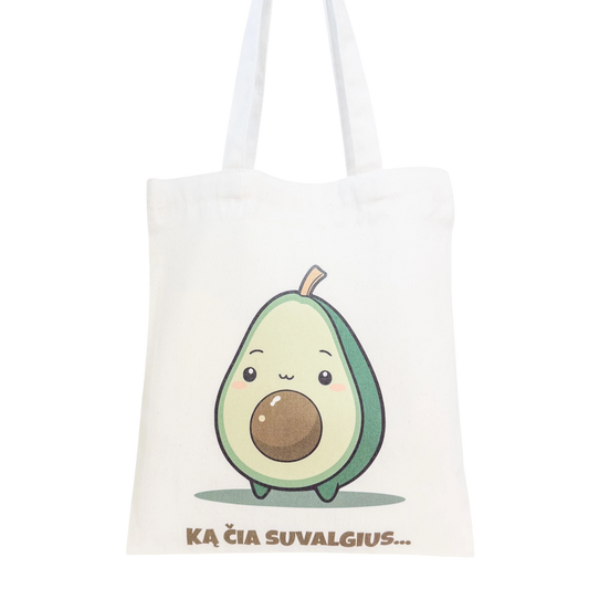 Tote maišelis iš priekio, baltame fone