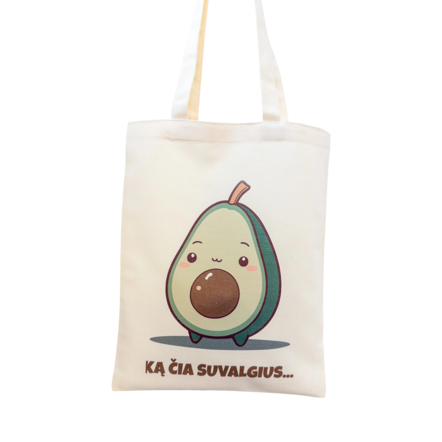 Tote maišelis iš priekio baltame fone